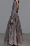 marc le bihan 21907 gray-purple open back long-sleeved ballet dress